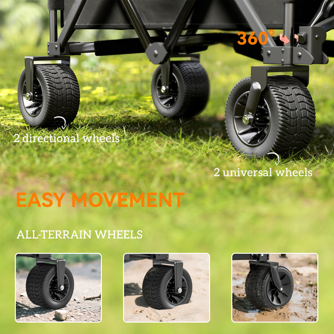 Folding Garden Trolley, Cargo Traile on Wheels, Collapsible Camping Trolley, Outdoor Utility Wagon, Dark Grey