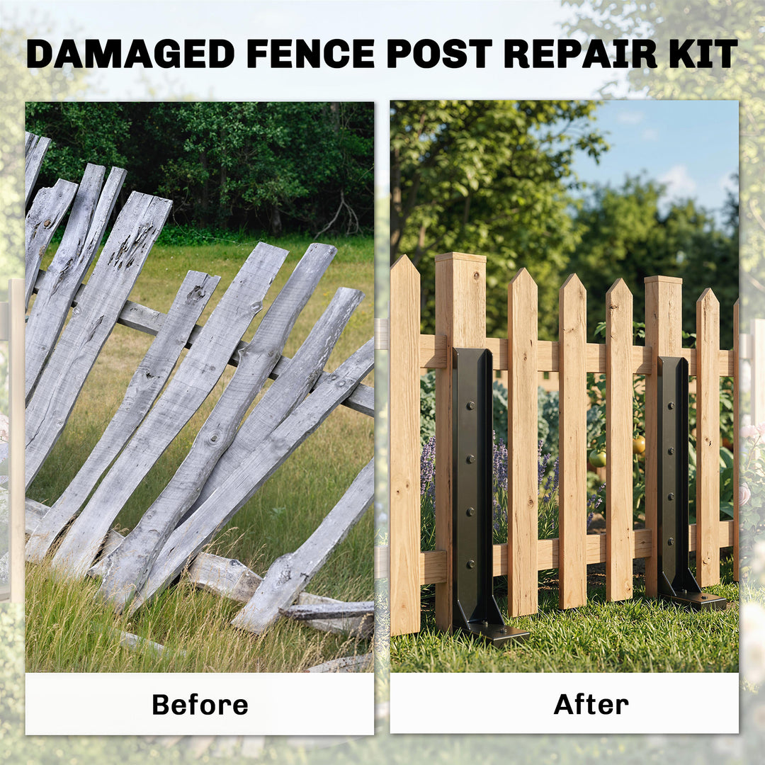 2 Pack Fence Post Repair Kit, 81 cm Metal Fence Post Support with Dril