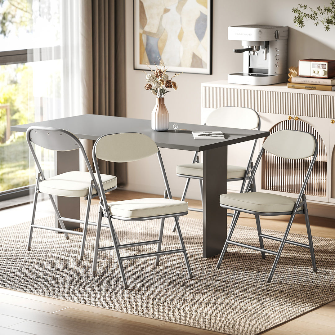 Set of Four Folding Corduroy Seat Chairs, Cream