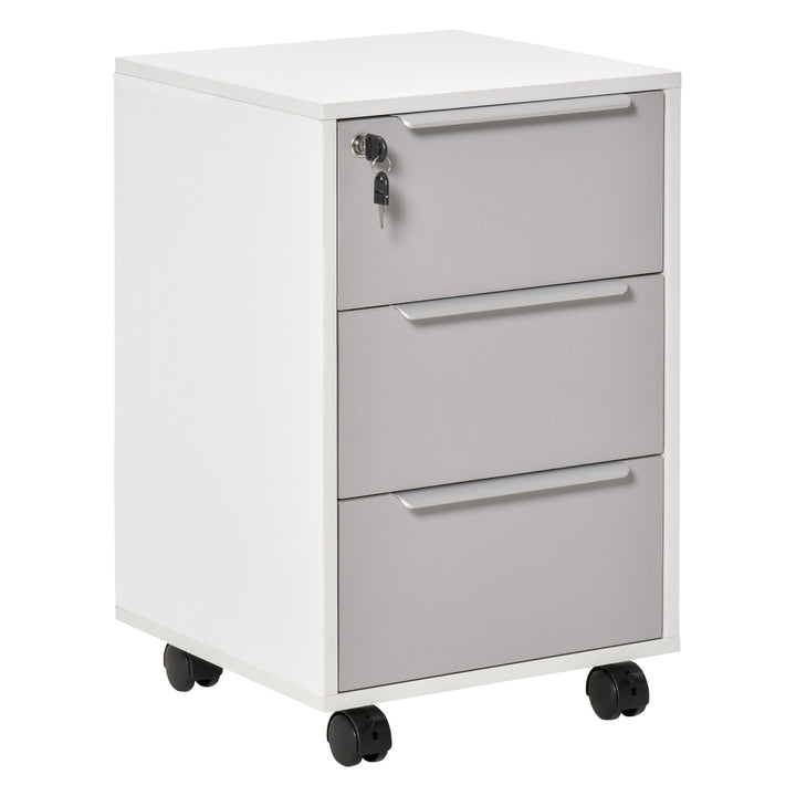 HOMCOM Mobile 3-Drawer Locking File Cabinet, Chest of Drawers Side Table on Wheels, for Office, Bedroom, Living Room, White | Aosom UK