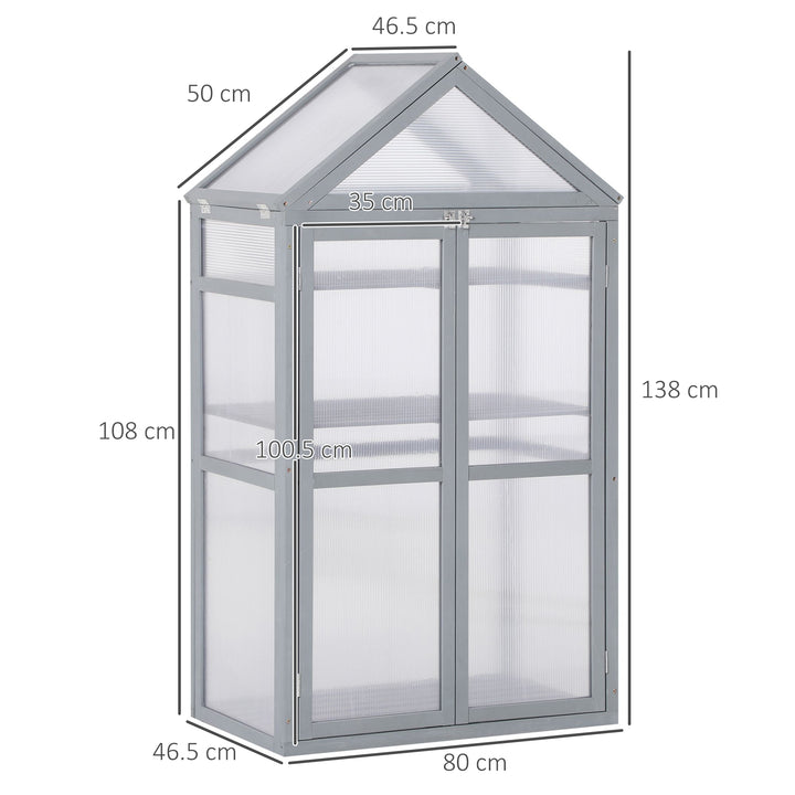 MCL Garden Cold Frame Polycarbonate Greenhouse with Adjustable Shelves, Double Doors, Openable Top Covers, Grow House for Flower Vegetable Plants, 80 x 47 x 138cm, Grey