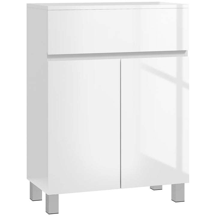 Freestanding Bathroom Cabinet, High Gloss Storage Cabinet with Doors a