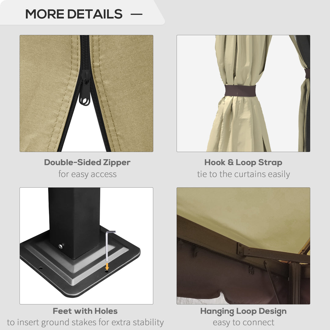 MCL 3 x 3(m) Patio Gazebo Canopy Garden Pavilion Tent Shelter with 2 Tier Water Repellent Roof, Mosquito Netting and Curtains, Aluminium Frame, Beige