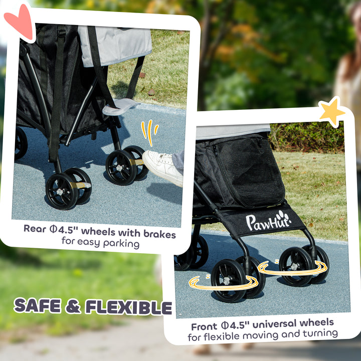 Foldable Dog Stroller, Lightweight Dog Pram w/ Shoulder Strap, Storage Bag, Cup Holder, Light Grey