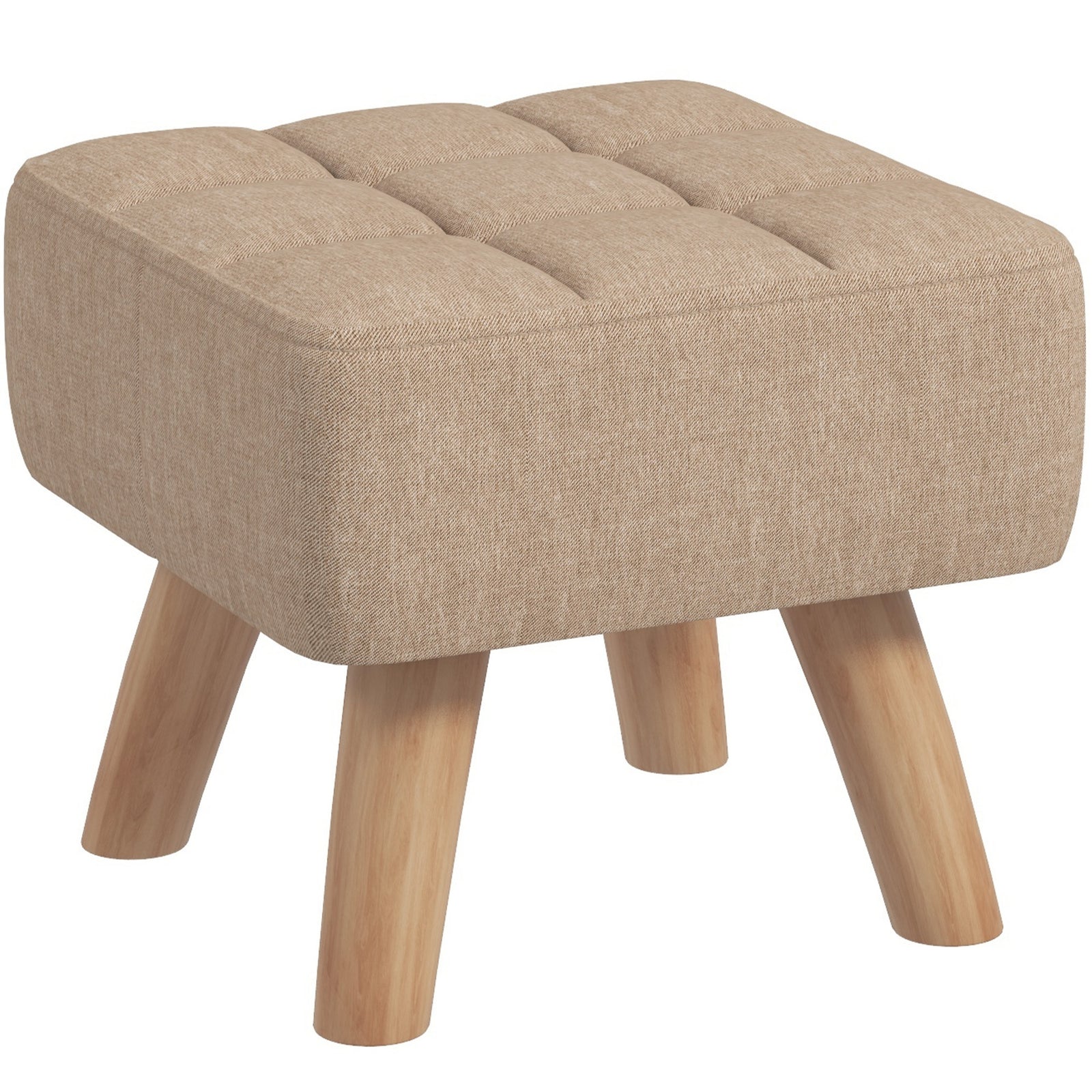 Linen-Look Square Padded Footstool - Brown