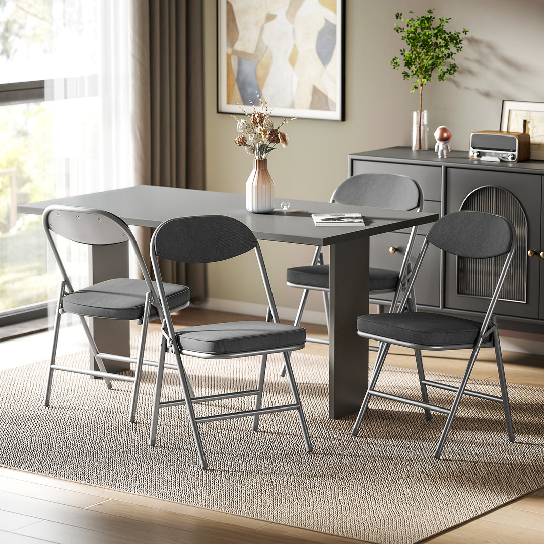 Set of Four Folding Corduroy Seat Chairs - Dark Grey