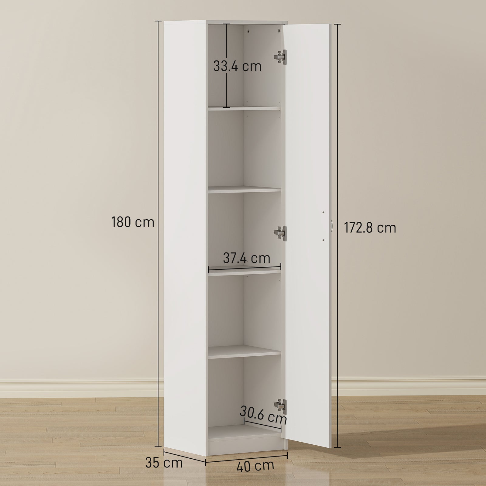 180cm Tall Kitchen Cupboard, Freestanding 5-Tier Pantry Storage Cabine