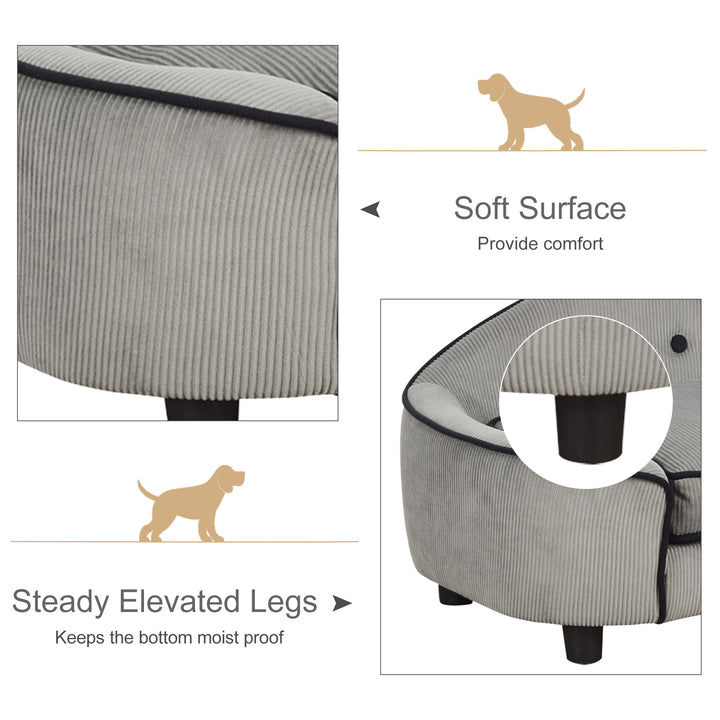 Dog Sofa for XS and S Size Dogs, Pet Chair Bed with Soft Cushion, Cat Sofa Couch with Washable Cover, Wooden Frame, 66.5 x 45 x 35.5 cm, Grey