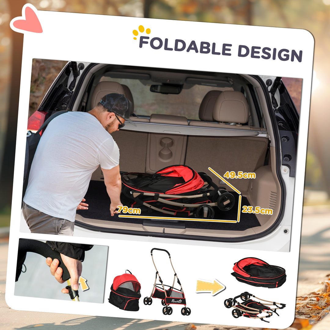 3 In 1 Detachable Pet Stroller, for Extra Small and Small Dogs - Red