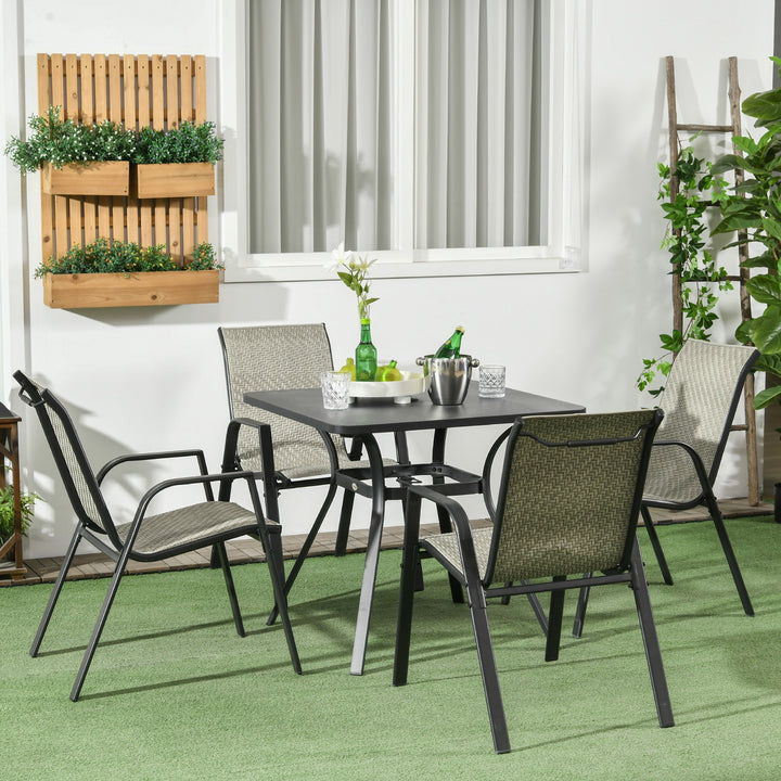 Outsunny Rattan Outdoor Chairs, Stackable Set of 4 with Armrests and Backrest for Patio, Garden, Mixed Grey