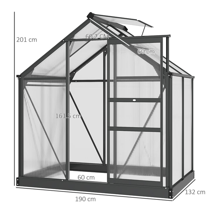 MCL 6 x 4ft Polycarbonate Greenhouse, Large Walk-In Green House with Slide Door and Window, Garden Plants Grow House with Aluminium Frame and Foundation, Grey