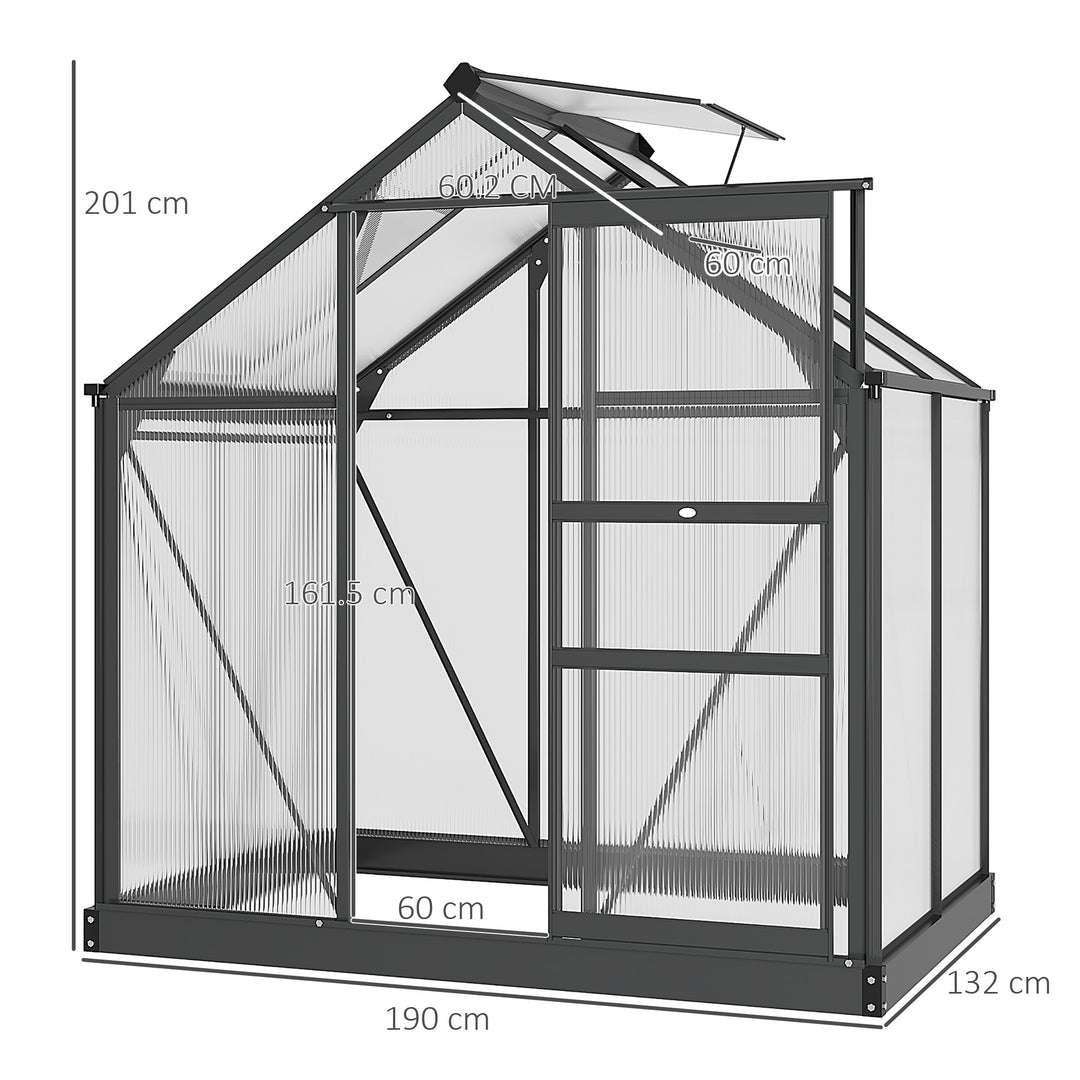 6 x 4ft Polycarbonate Greenhouse, Large Walk-In Green House with Slide Door and Window, Garden Plants Grow House with Aluminium Frame and Foundation, Grey