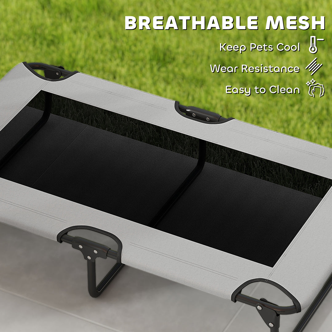 Portable Raised Dog Bed, Elevated Pet Cot with Breathable Mesh for Indoor Outdoor, for Large Dogs, Light Grey