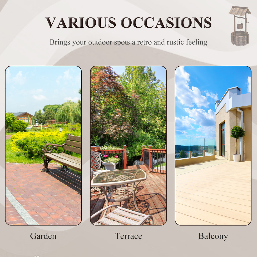 MCL Wooden Wishing Well Planter Outdoor Flower Pot Backyard Garden Decor w/ Bucket