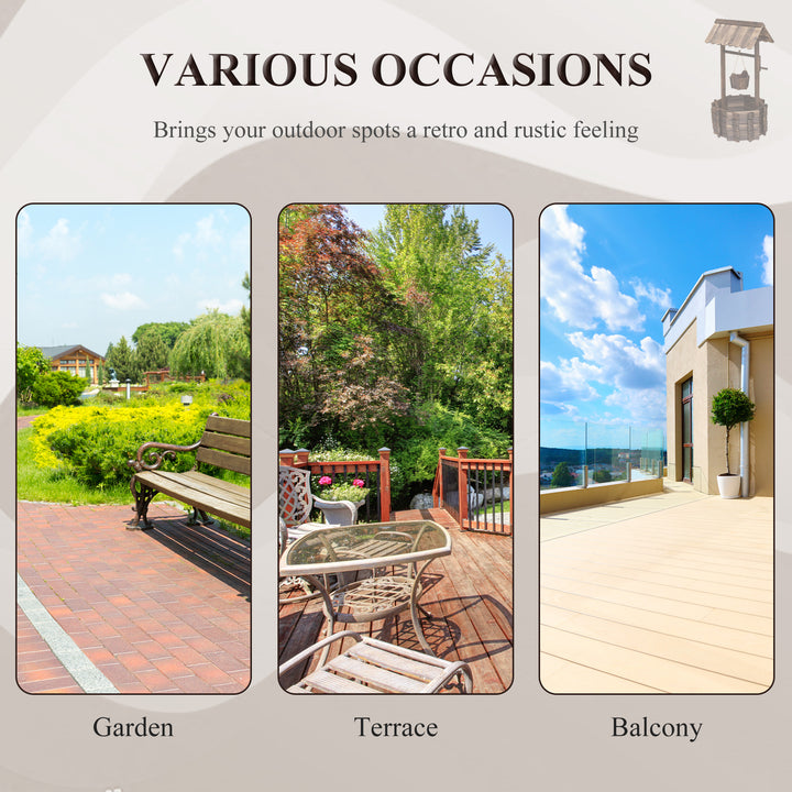 MCL Wooden Wishing Well Planter Outdoor Flower Pot Backyard Garden Decor w/ Bucket