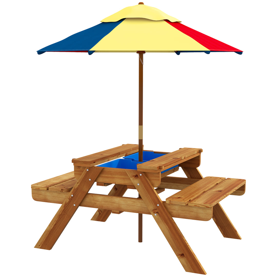Kids Picnic Table Set, 3 in 1 Sand Pit Activity Table, Kids Garden Furniture w/ Removable Parasol, for 3-6 Years