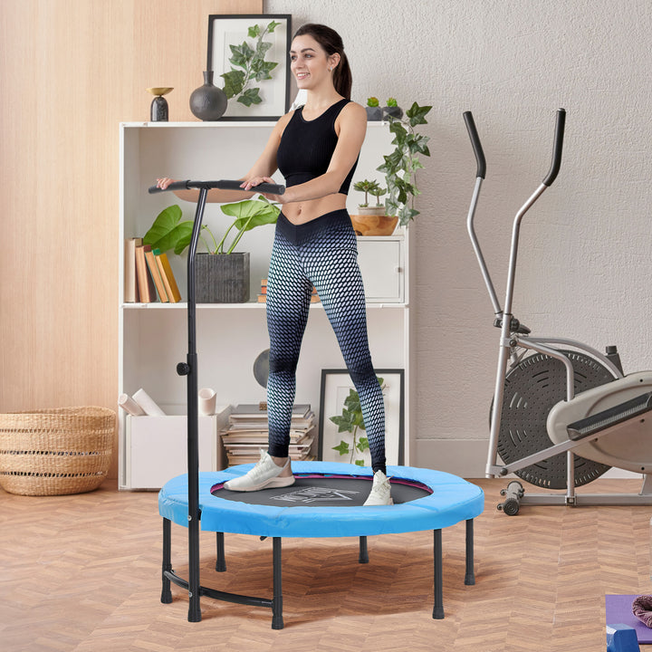 40" Fitness Trampoline with Adjustable Handle, Rebounder Trampoline, Mini Jumper for Indoor Exercise Workout, Blue