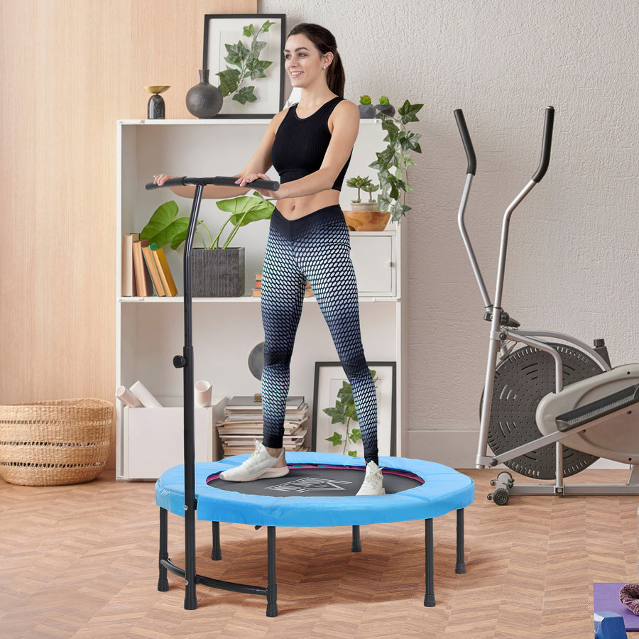 40" Fitness Trampoline with Adjustable Handle, Rebounder Trampoline, Mini Jumper for Indoor Exercise Workout, Blue