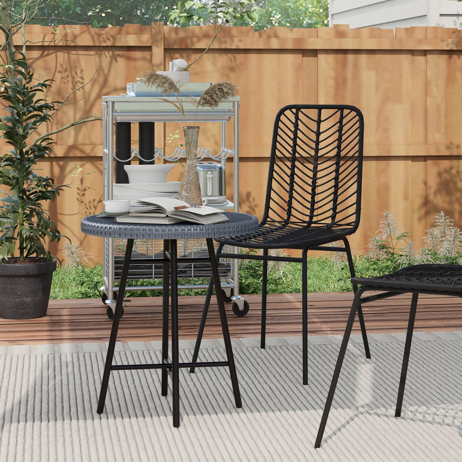 Rattan Border Outdoor Side Table - Grey