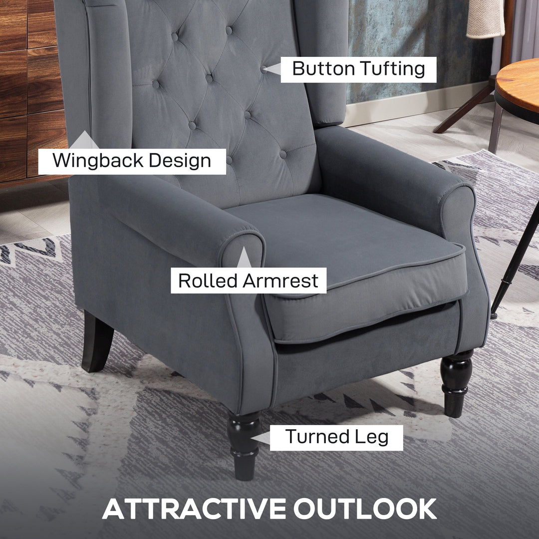 Wingback Accent Chair, Retro Upholstered Button Tufted Occasional Chair for Living Room and Bedroom, Grey