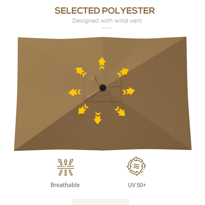 MCL 2 x 3(m) Garden Parasol Umbrella, Rectangular Outdoor Market Umbrella Sun Shade with Crank & Push Button Tilt, 6 Ribs, Aluminium Pole, Brown