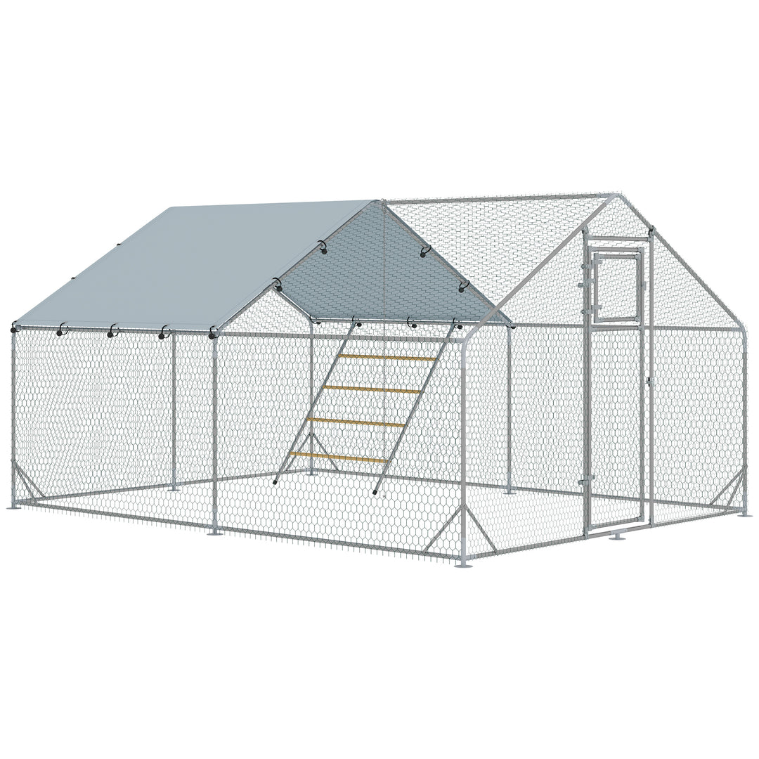 Walk-in Chicken Run w/ Cover, Feeding Door, Hanging Feeder, Perch, for 12-18 Poultry
