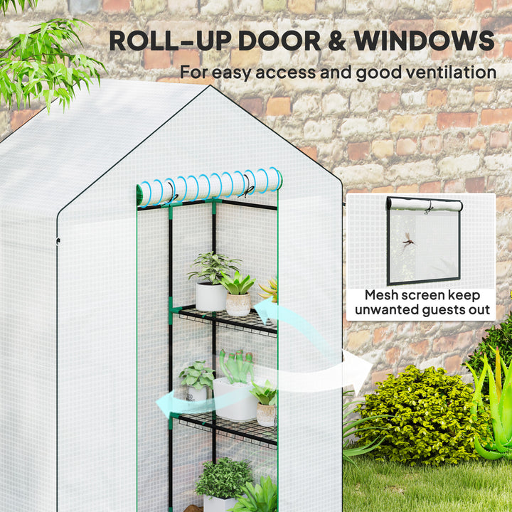 143 x 74cm Walk-In Greenhouse, with Shelves - White