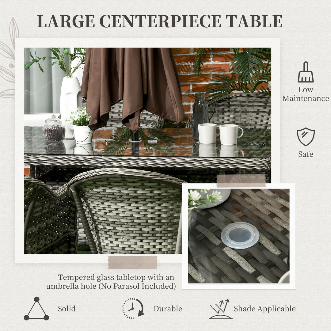Seven-Piece Rattan Dining Set - Grey