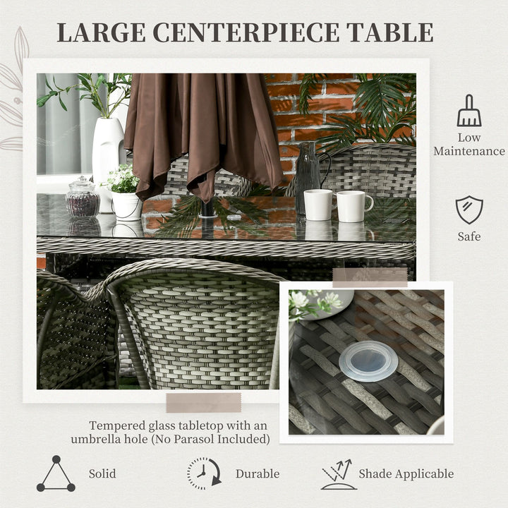 Seven-Piece Rattan Dining Set - Grey