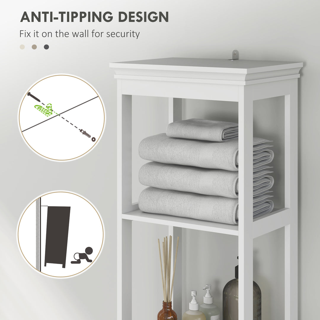 Tall Bathroom Cabinet, Slim Bathroom Storage Cabinet with 2 Open Shelves, Soft Close Door and Drawer, Adjustable Shelf, Narrow Cupboard Storage Unit, White