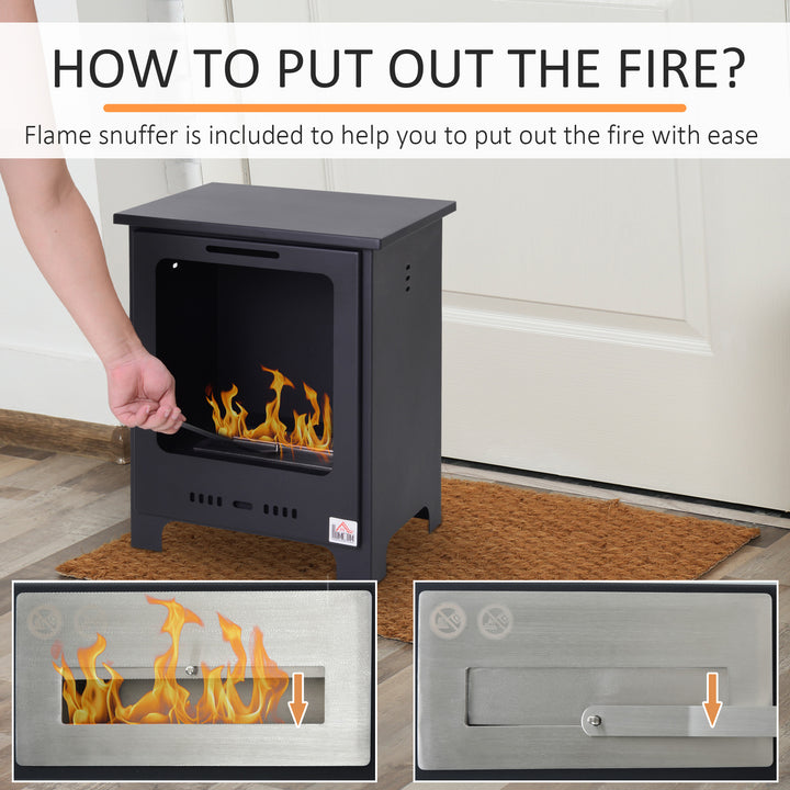 Freestanding Ethanol Fireplace, Bioethanol Fire with 0.9L Tank, 3 Hours Burning Time for Indoor, Black