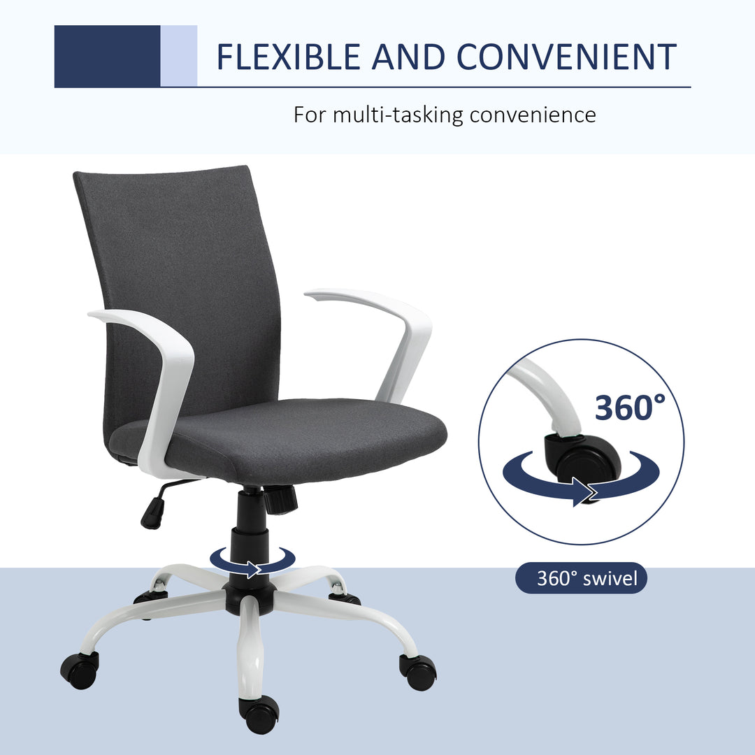 Office Chair Linen Swivel Computer Desk Chair Home Study Task Chair with Wheels, Arm, Adjustable Height, Dark Grey