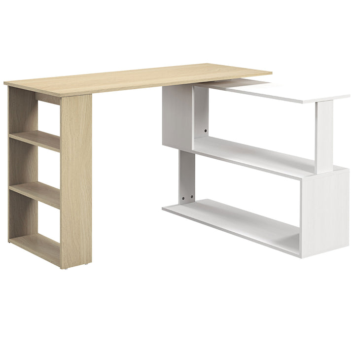 Corner Computer Desk, L Shaped Desk with 360° Rotating Bookshelf, 120L