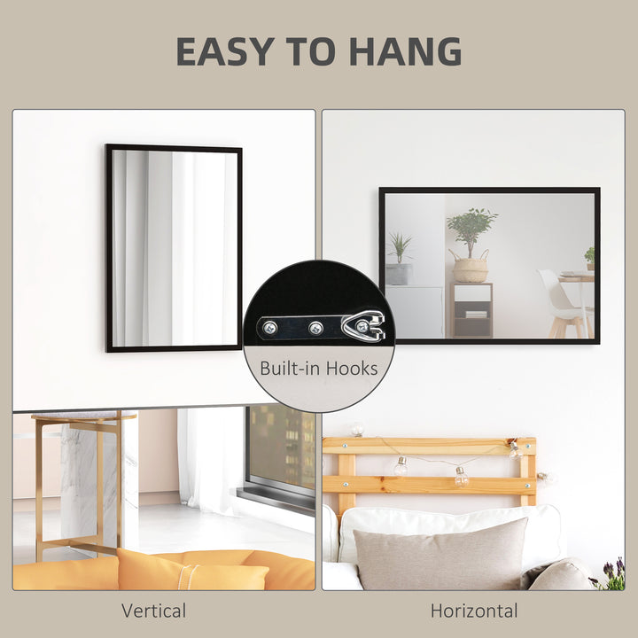 HOMCOM Wall Bathroom Mirror, 70 x 50 cm Wall-Mounted Mirror for Living Room, Bedroom, Hallway, Black | Aosom UK