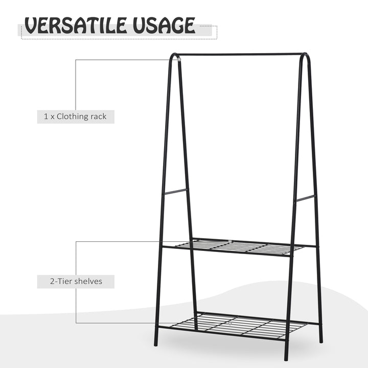 MCL Metal Clothes Rack Coat Garment Hanger Hallway Organiser Hanging Rail Stand 2-tier Shoe Shelving A Shaped 77L x 45W x 153H cm Black
