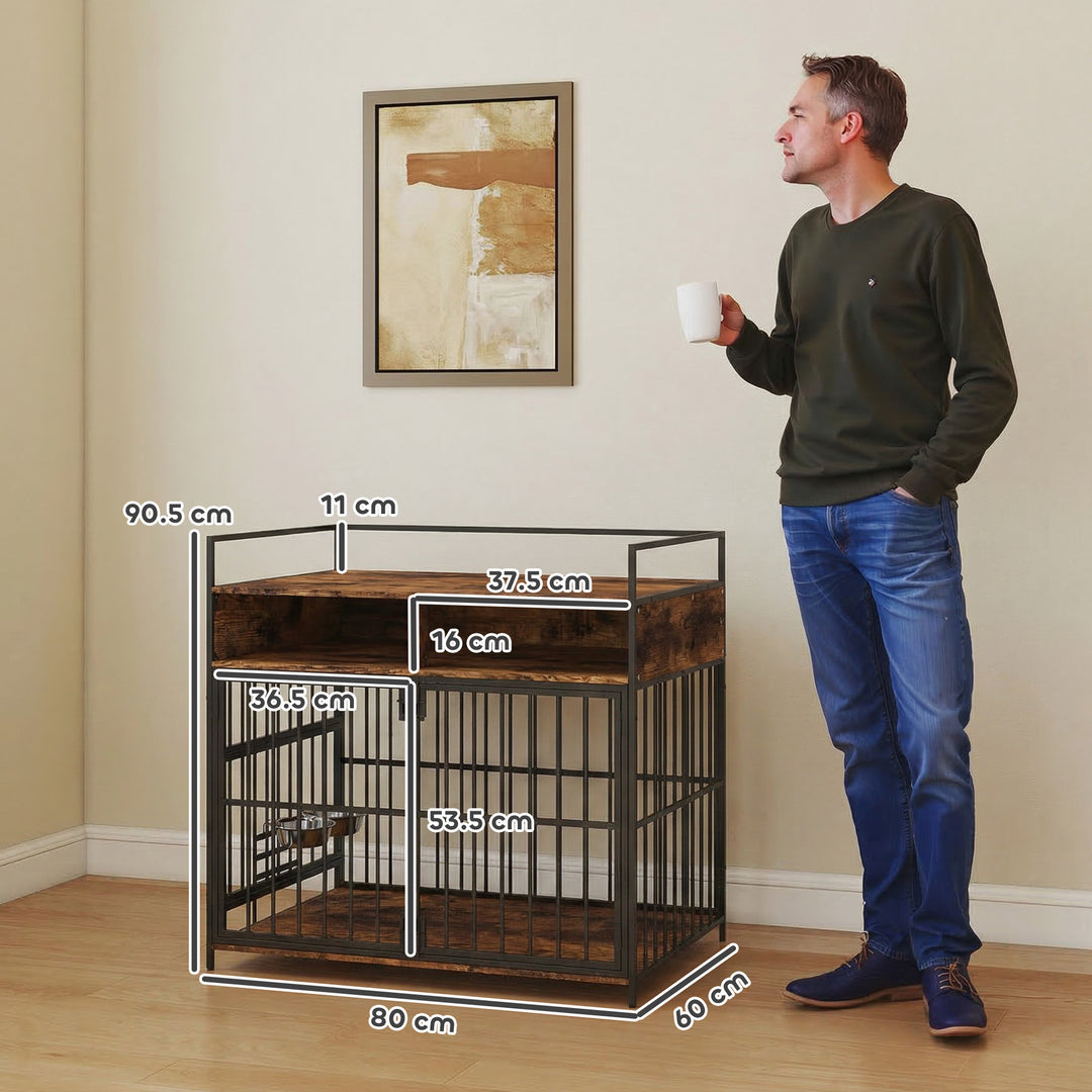 Dog Crate Furniture, Dog Cage with Rotatable Feeding Station and Stora