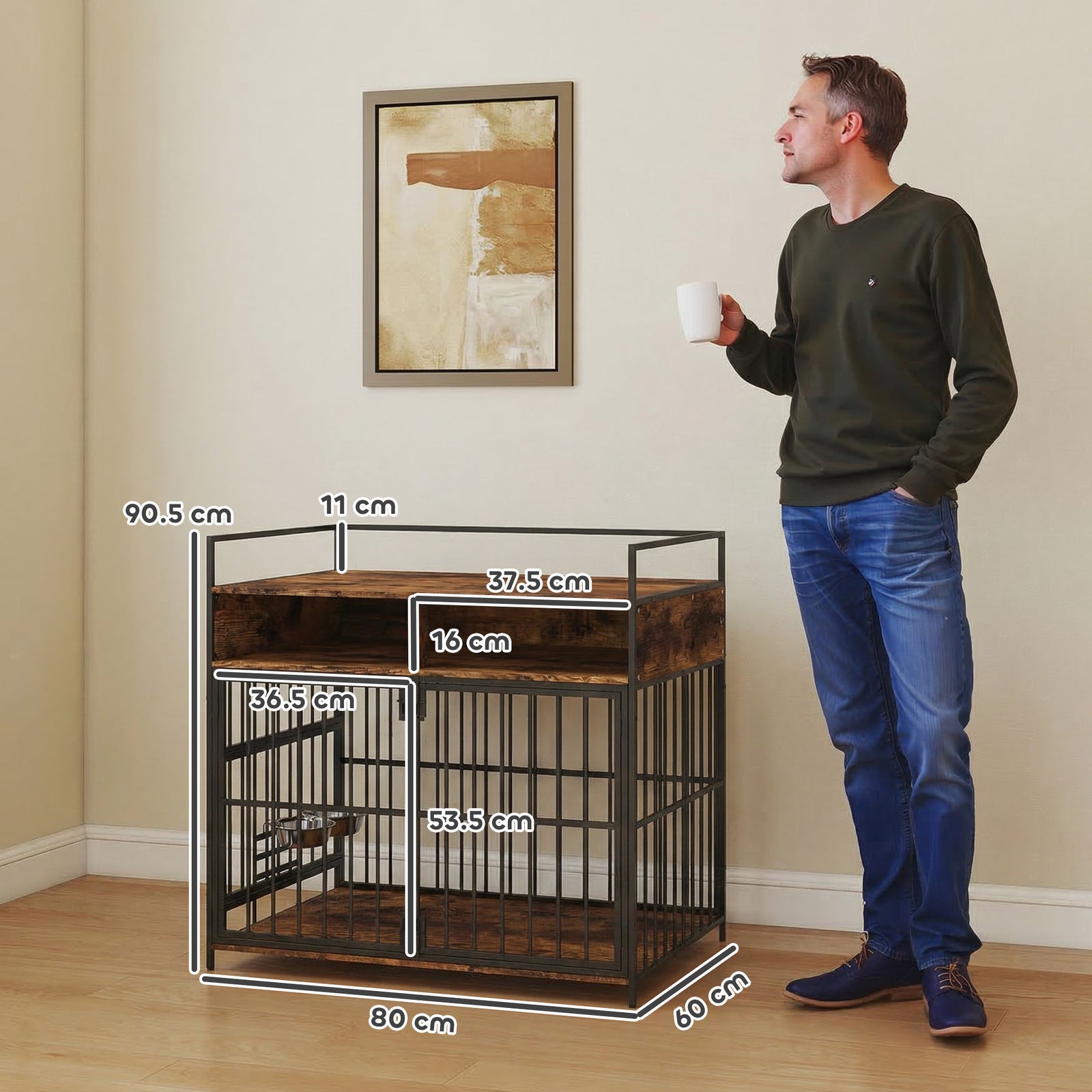 Dog Crate Furniture, Dog Cage with Rotatable Feeding Station and Stora