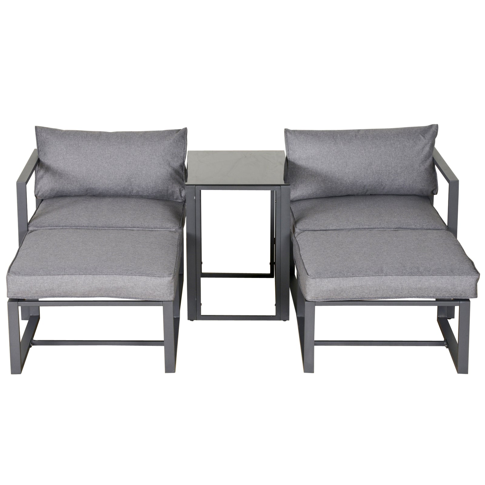 5 Piece Garden Aluminium Conversation Sofa Set Patio Furniture Set Outdoor 2 Sofas 2 Footstools End Table with Cushions
