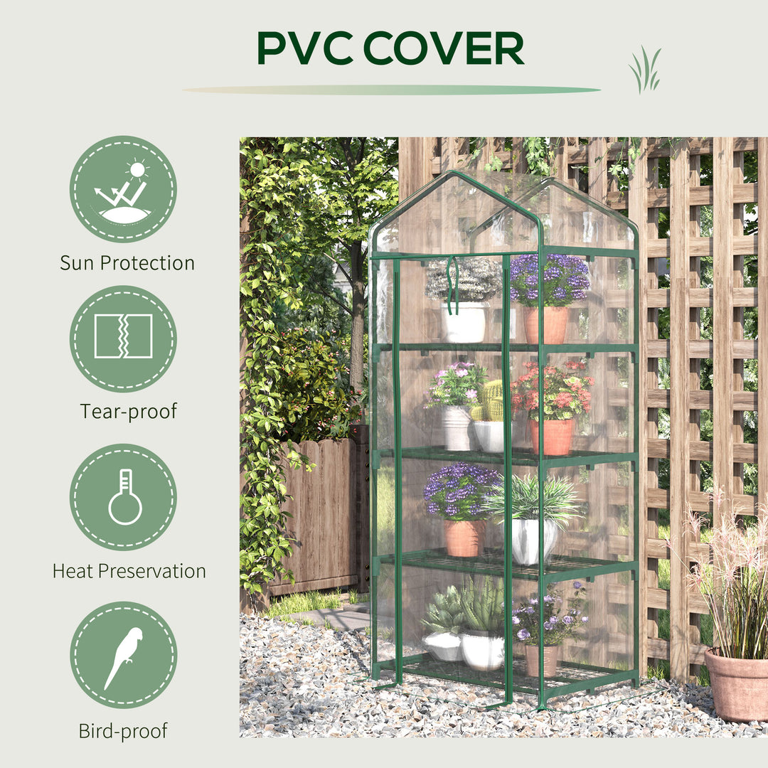 4 Tiers Mini Portable Greenhouse Compact Plant Grow Shed Metal Frame Transparent Clear Cover 160H x 70L x 50Wcm