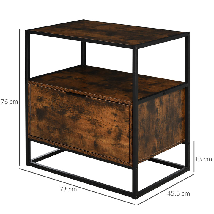 HOMCOM Industrial Side Table: Retro Steel-Frame Unit with Drawer, Open Shelf, Two-Tone Finish