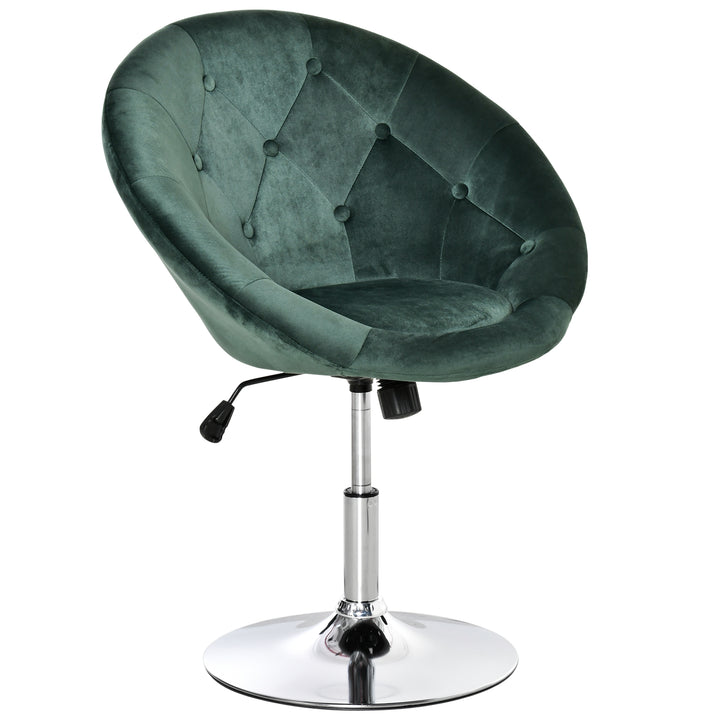 HOMCOM Modern Dining Height Bar Stool Velvet-Touch Tufted Fabric Adjustable Height Armless Tub Chair with Swivel Seat, Green | Aosom UK