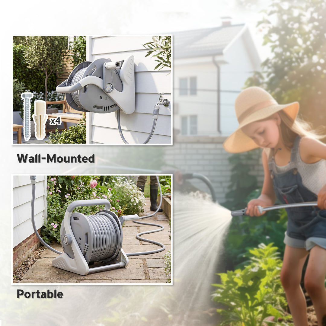 Portable Garden Hose Reel, 20+2 m Wall Mounted Hose Reel with 2 Patter