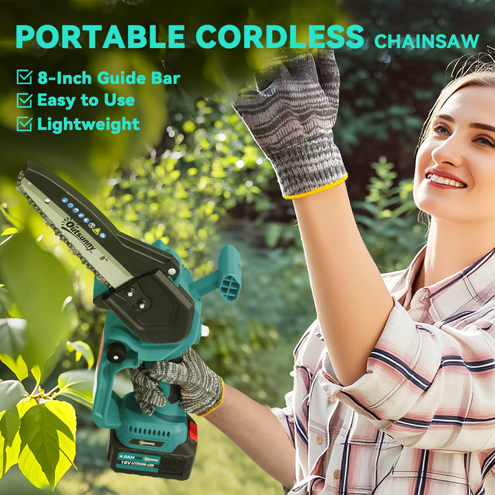 8 Inch Electric Chainsaw, Cordless Mini Chain Saw with Brushless Motor, 2 x 4000mAh Batteries and Safety Lock, Handheld Portable Wood Pruning Saw for Trimming Cutting, Blue