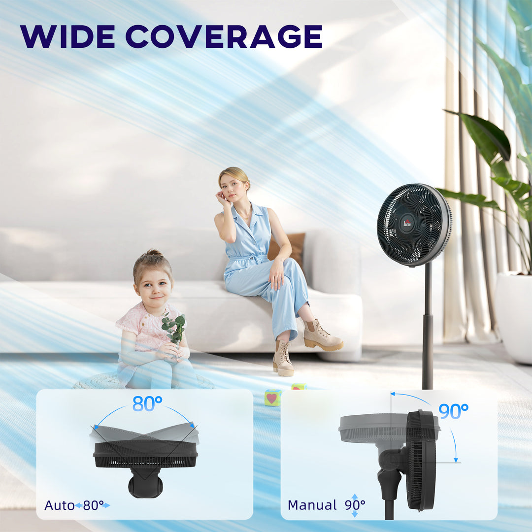 Pedestal Fan with Oscillating, Tilt, Adjustable Height, Black