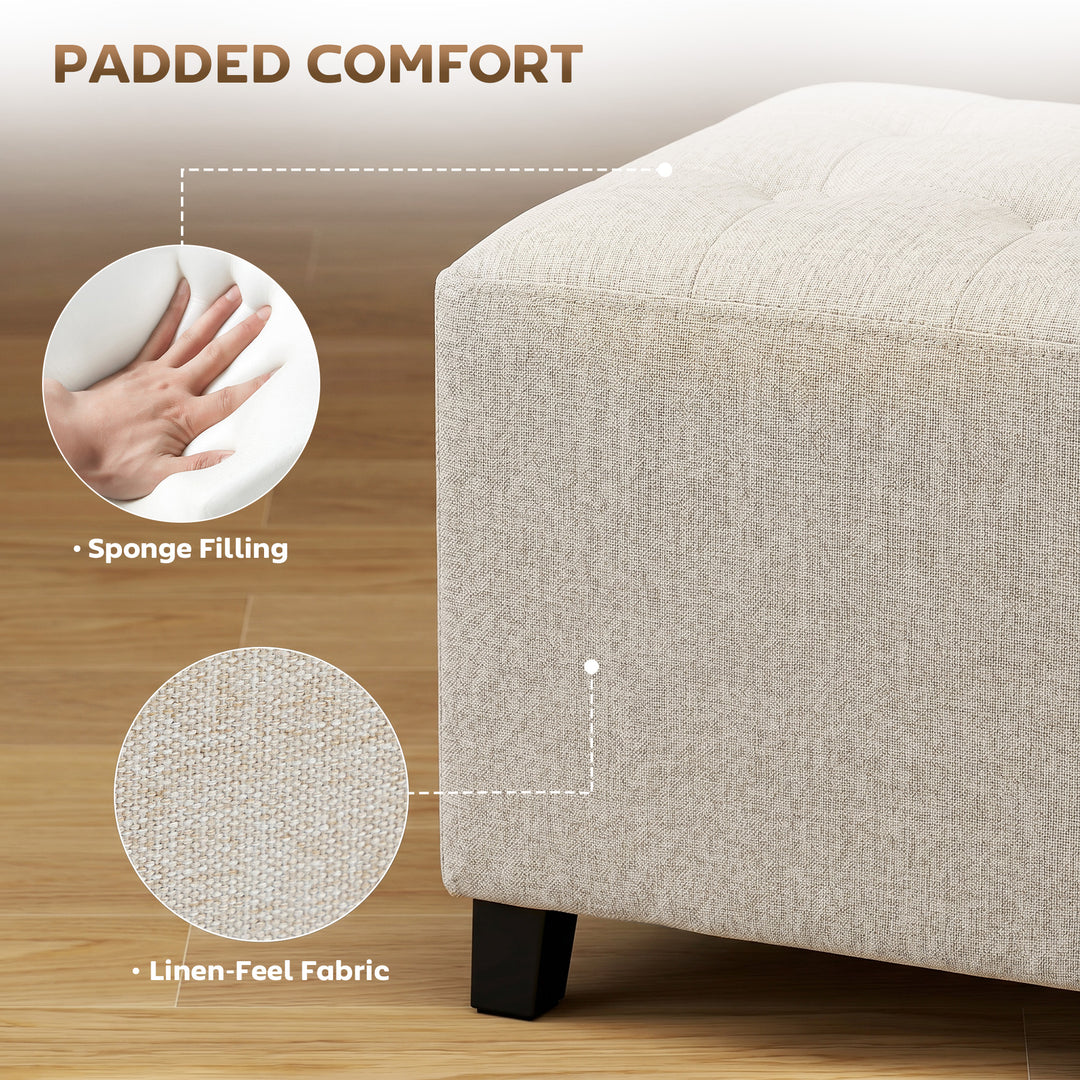 Small Ottoman, Square Footstool with Side Pocket, Rubber Wood Legs and