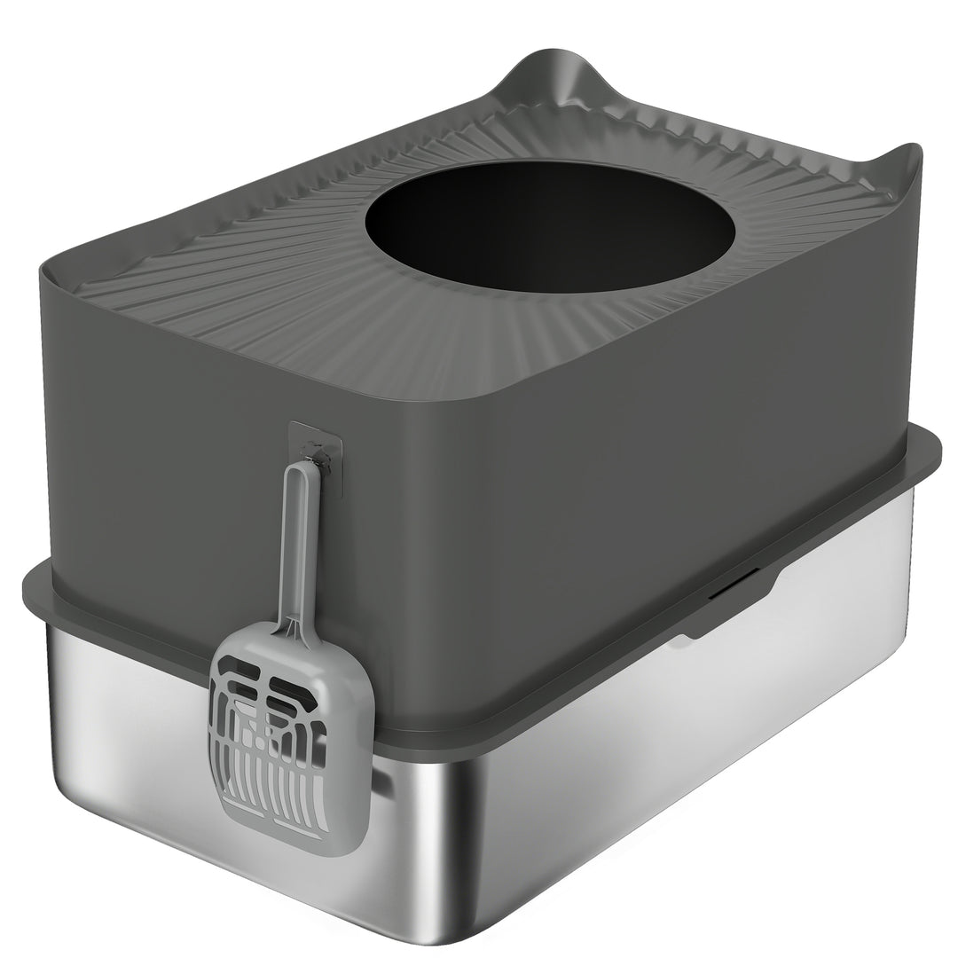 Stainless Steel Cat Litter Tray, Extra Large Enclosed Litter Box with 