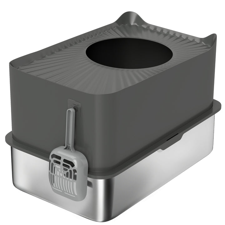Stainless Steel Cat Litter Tray, Extra Large Enclosed Litter Box with 