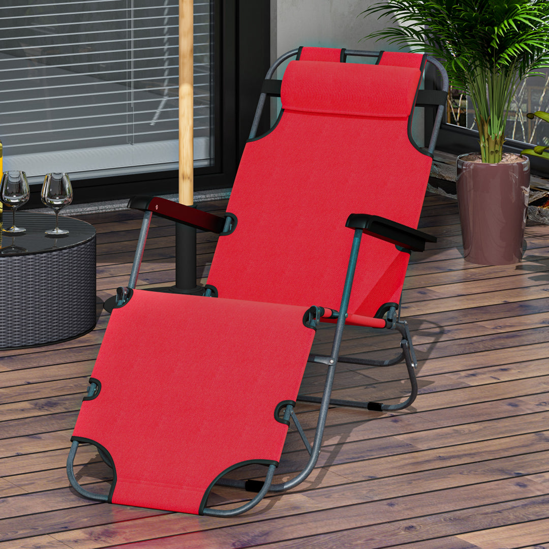 2 in 1 Folding Sun Lounger Reclining Garden Chair with 2-Level Adjustable Backrest, Outdoor Zero Gravity Recliner Garden Chair with Head Pillow and Armrests, Red