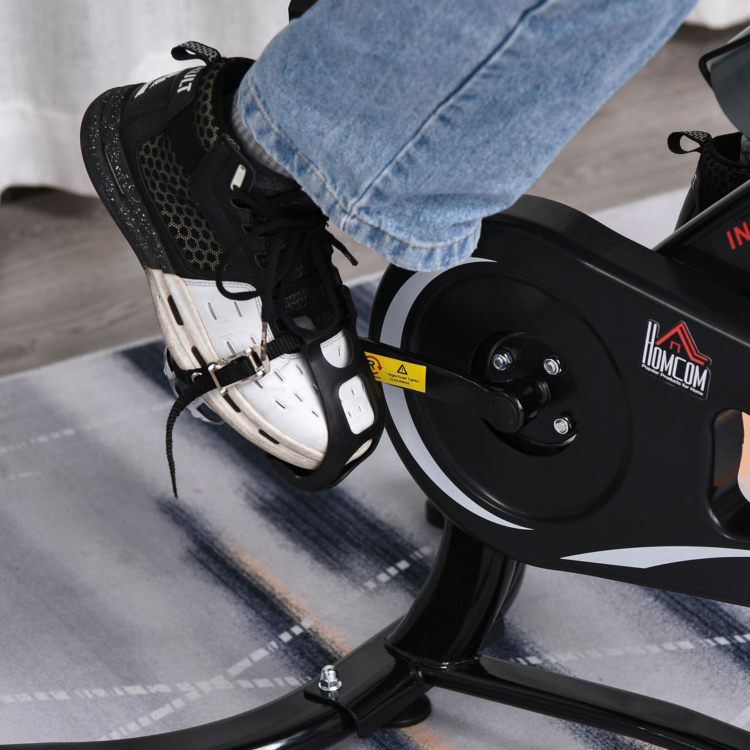 Indoor Stationary Exercise Bike 6kg Flywheel Fitness Cardio Workout Bke Trainer for Home Gym w/ Adjustable Resistance LCD Monitor Pad and Bottle Holder Black