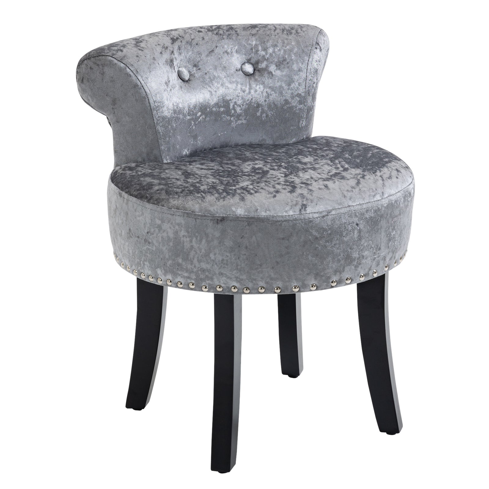 Dressing Table Stool with Rubber Wood Legs, Ice Velvet Vanity Stool for Living Room Bedroom, Grey